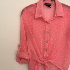 Sheer Hot Pink Polka Dot button up